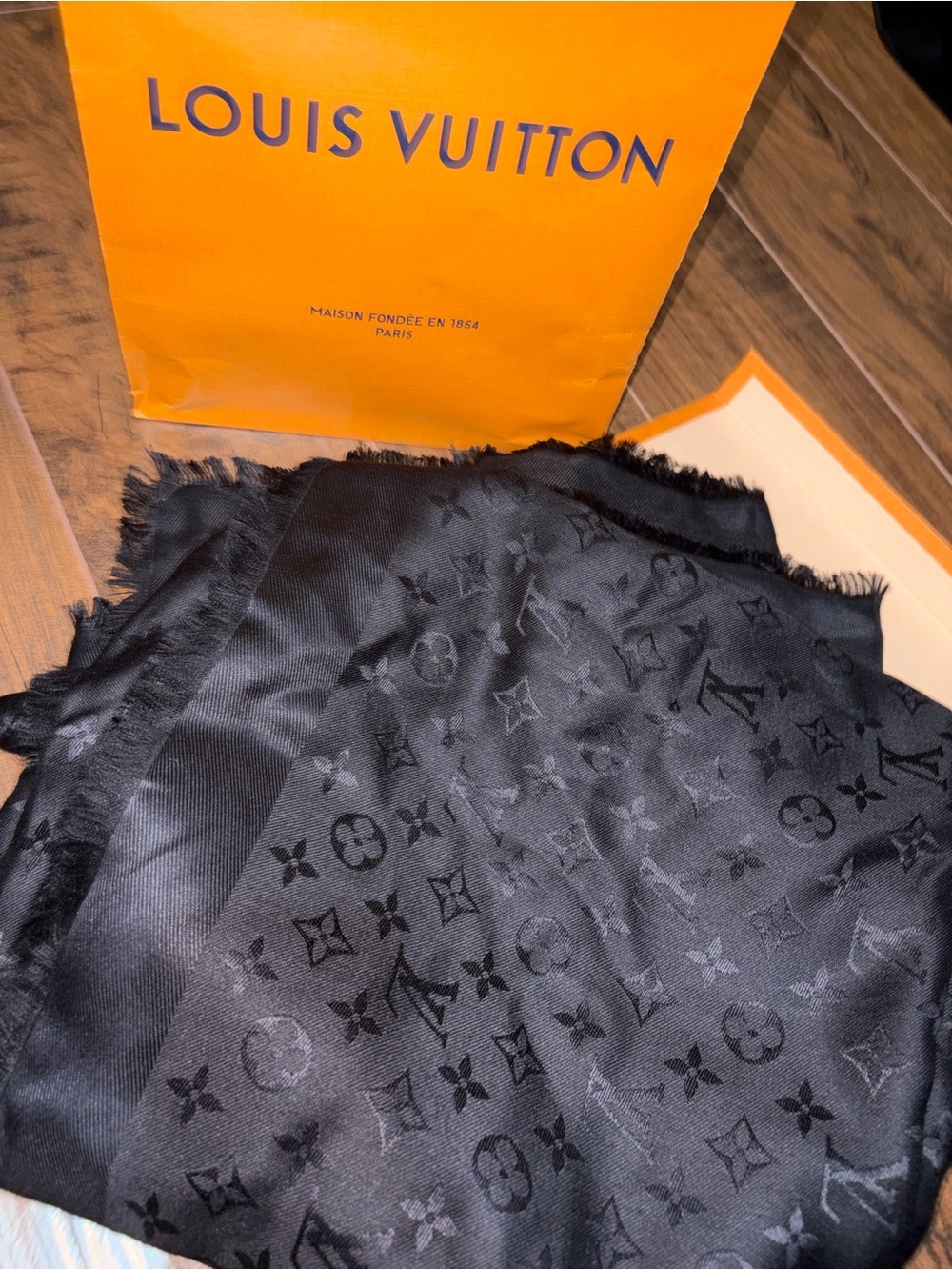 Louis Vuitton Black Jacquard Monogram Silk Square Scarf